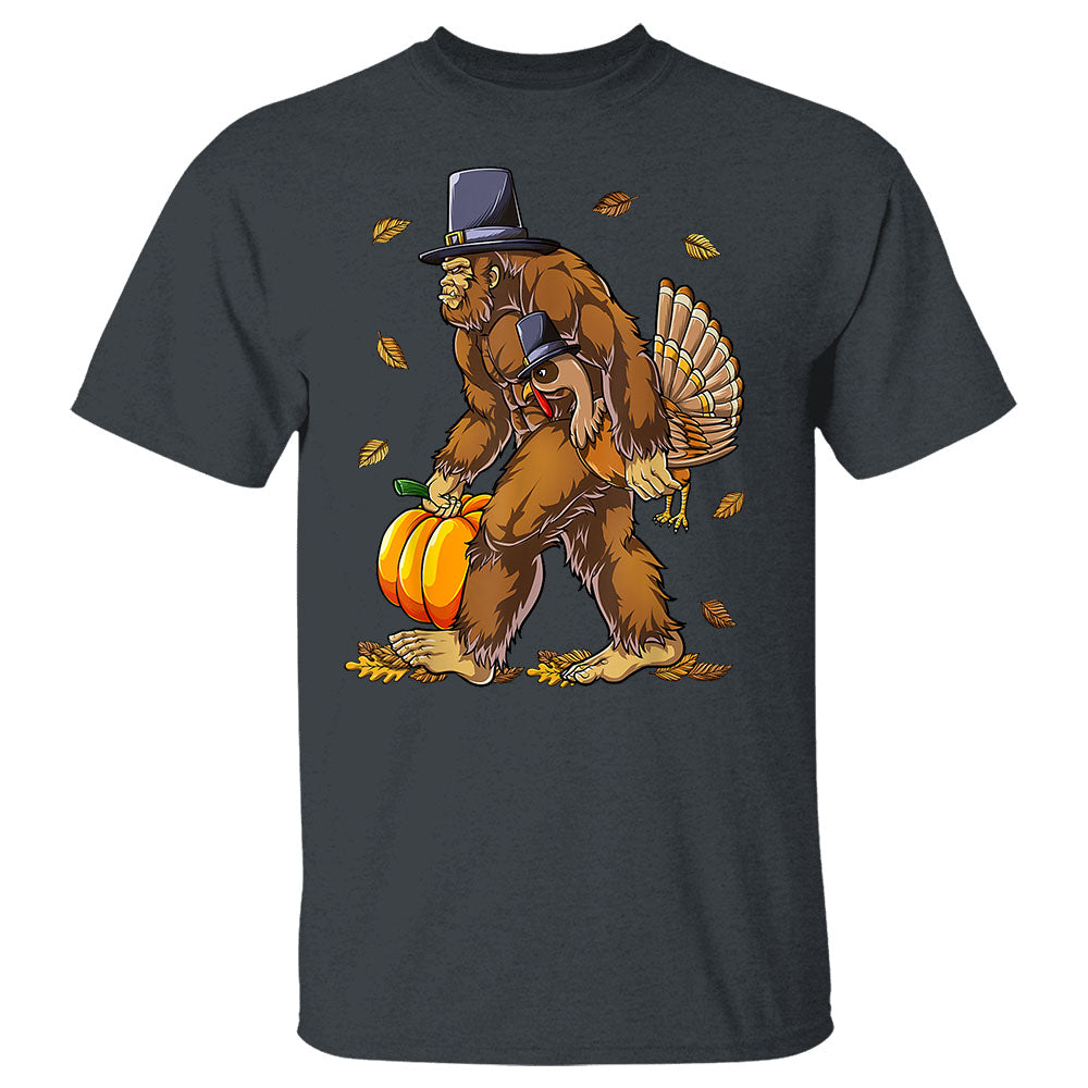 Bigfoot Pilgrim Turkey Pumpkin Thanksgiving Day Boys Men Shirt