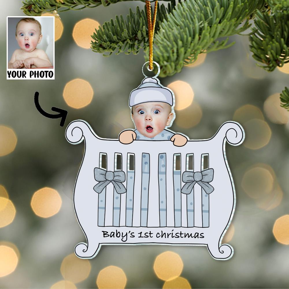 2024 Personalized Photo Ornament Baby's First Christmas in Crib Christmas Tree Ornament - Personalized Acrylic Photo Ornament Gift for Newborn
