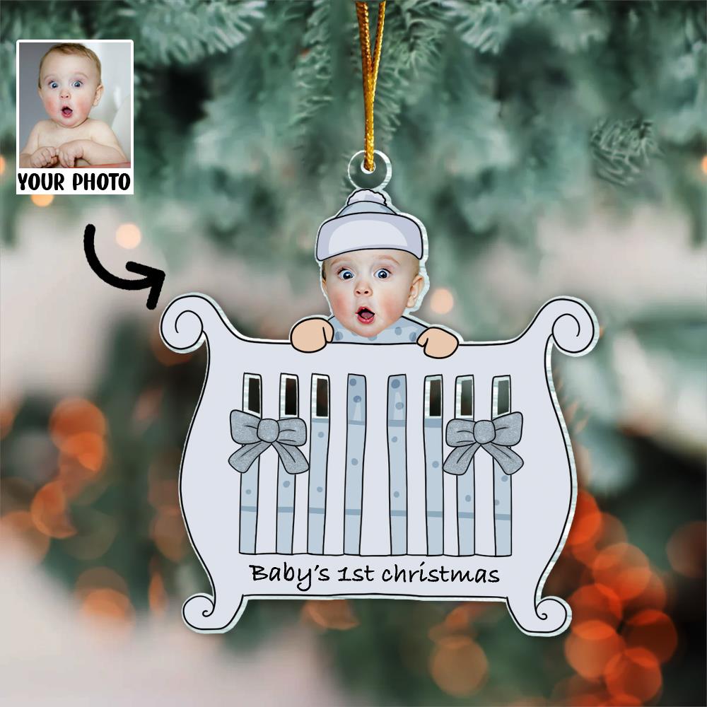 2024 Personalized Photo Ornament Baby's First Christmas in Crib Christmas Tree Ornament - Personalized Acrylic Photo Ornament Gift for Newborn