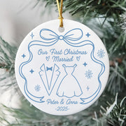 Our First Christmas Married With Wedding Dress And Suit, Custom Ceramic Ornament, Gift For Married Couples T1807 Do99