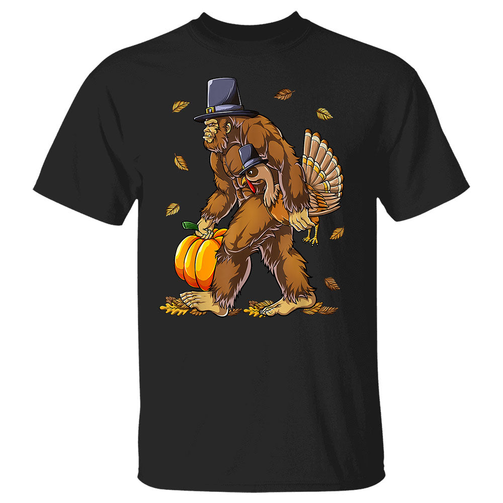 Bigfoot Pilgrim Turkey Pumpkin Thanksgiving Day Boys Men Shirt