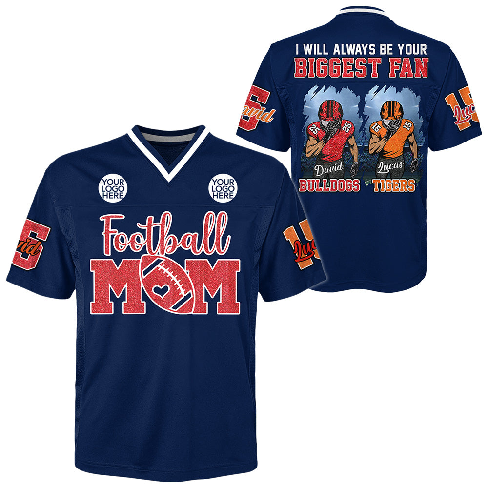 Football Mom of 2 – I Will Always Be Your Biggest Fan ,Custom Clipart Football Jersey ,Personalized Jersey for Football Family Na02 Li29
