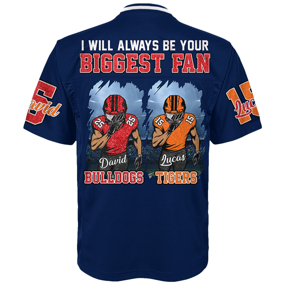 Football Mom of 2 – I Will Always Be Your Biggest Fan ,Custom Clipart Football Jersey ,Personalized Jersey for Football Family Na02 Li29