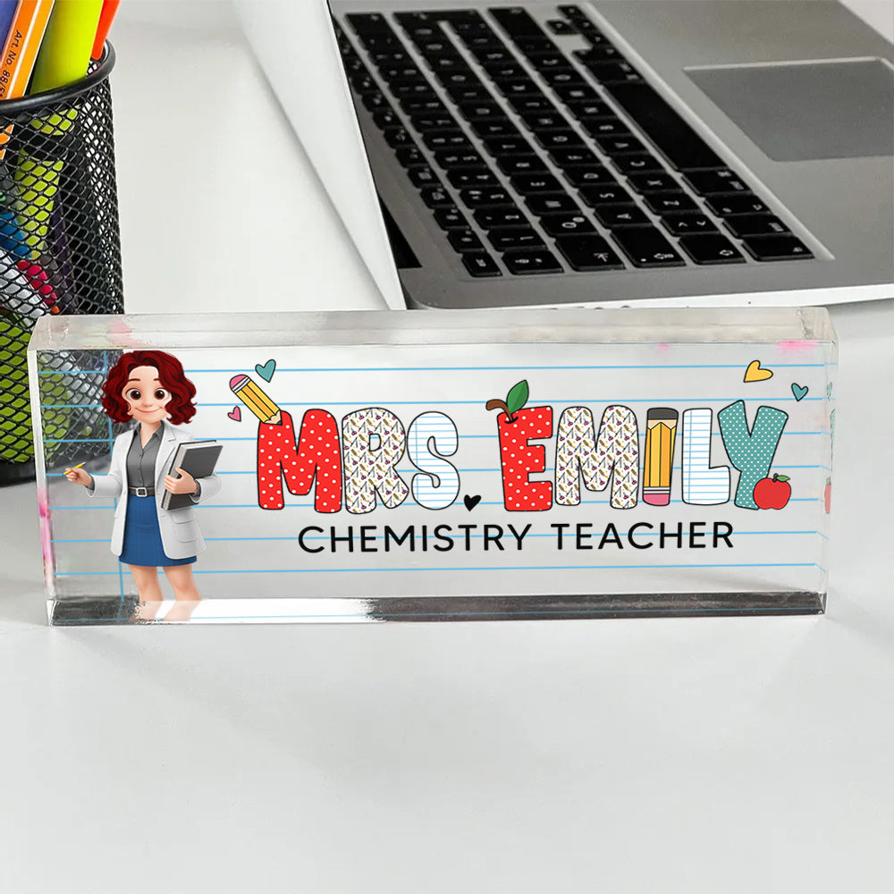 Personalized Teacher Acrylic Desk Name Plate, Back To School Gift For Teacher A2110  Hv01