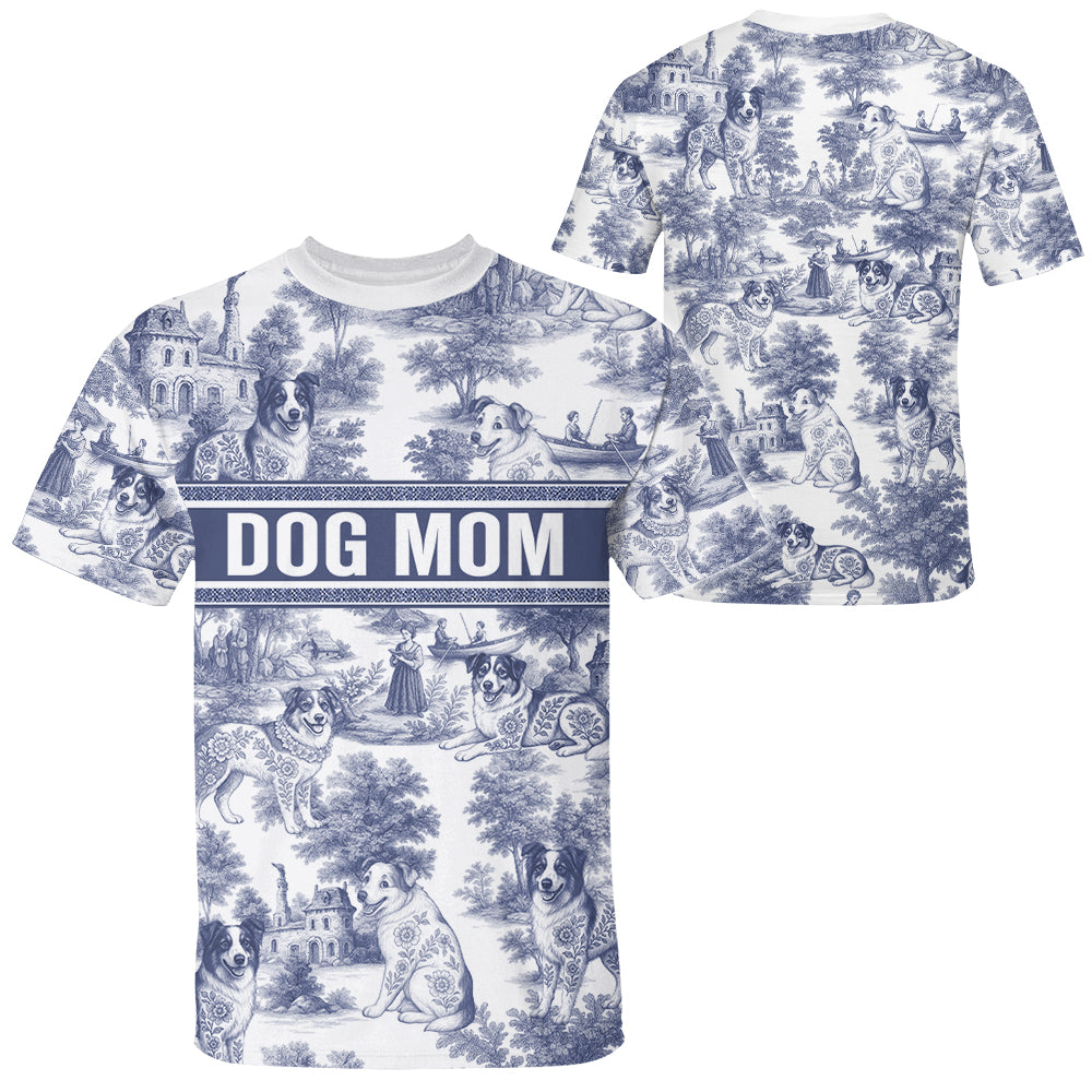 Australian Shepherd, Custom Dog Mom Style Gift Toile De Jouy Chinoiseries, Personalized All Over Print Shirt T1807 Hv01