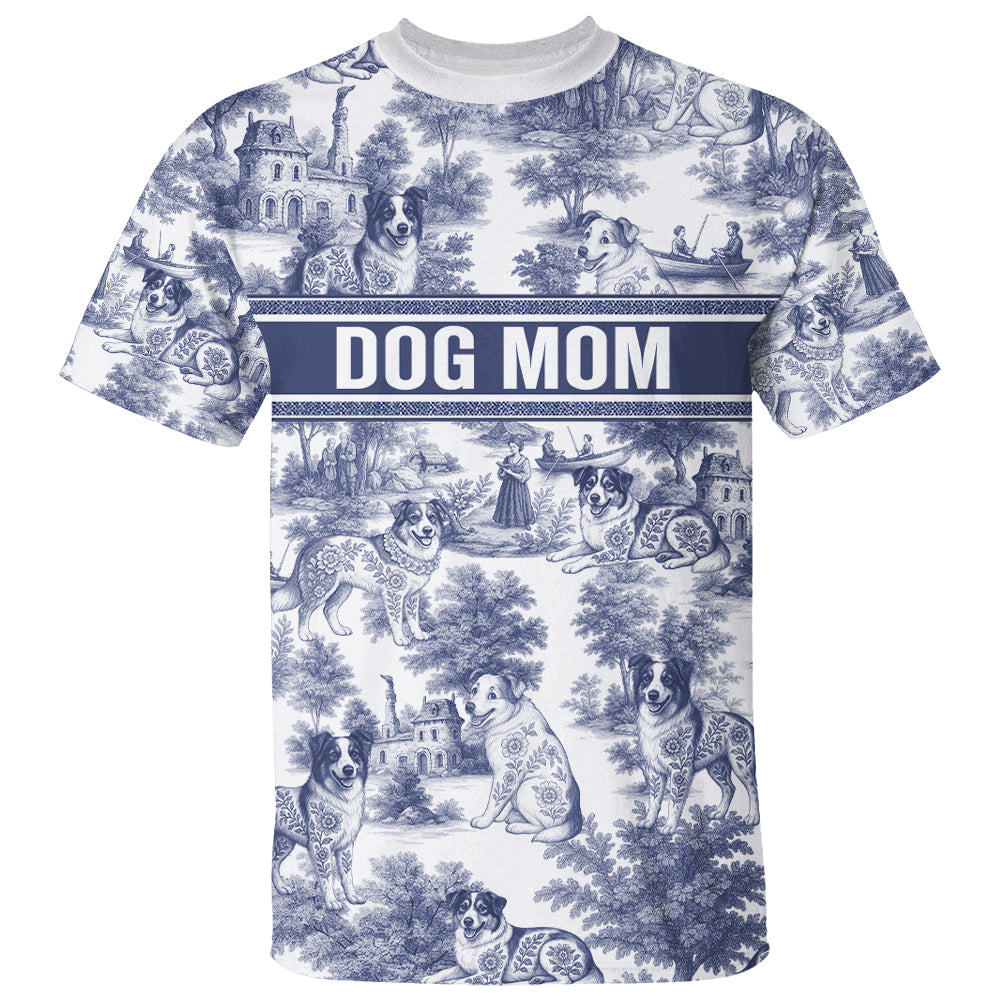 Australian Shepherd, Custom Dog Mom Style Gift Toile De Jouy Chinoiseries, Personalized All Over Print Shirt T1807 Hv01