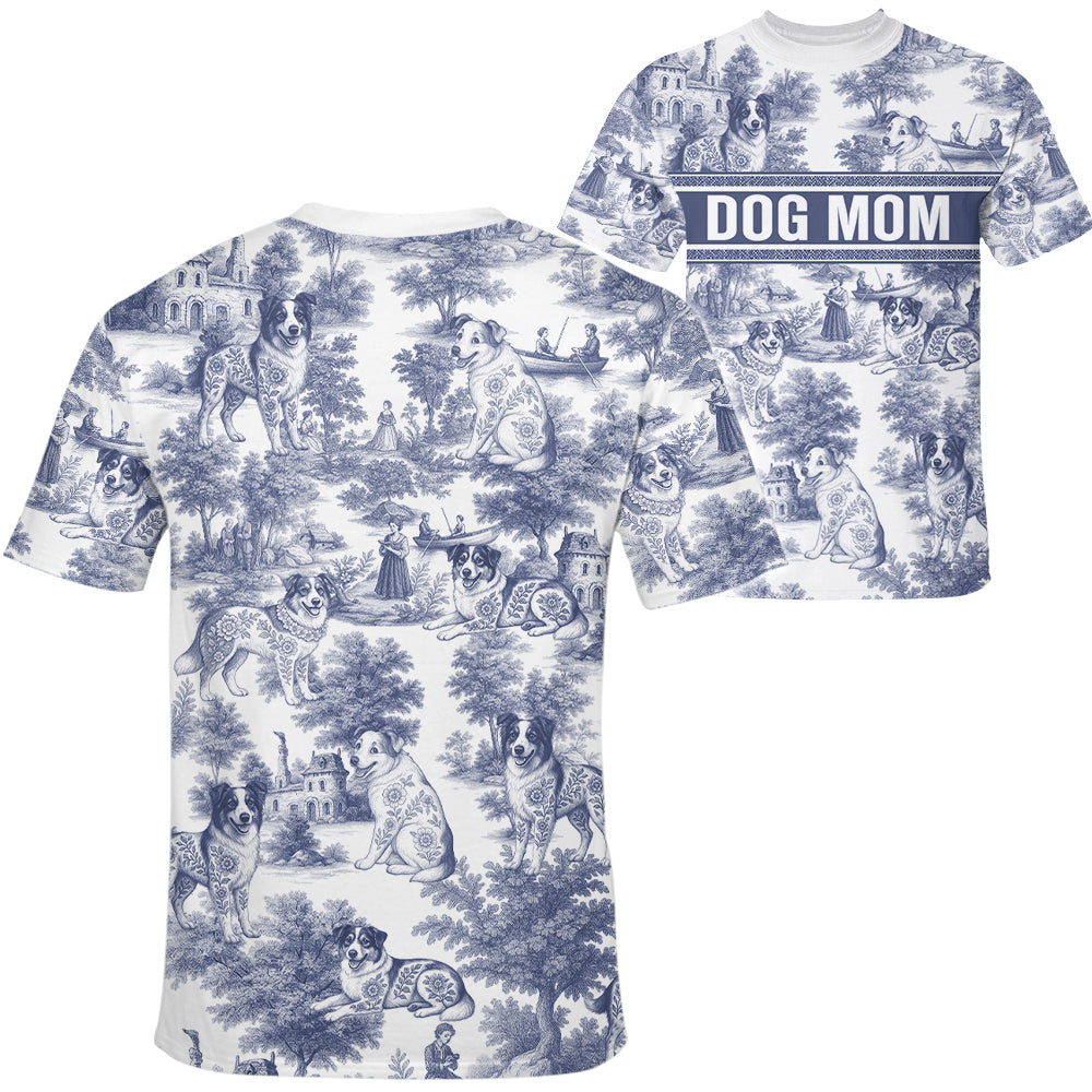 Australian Shepherd, Custom Dog Mom Style Gift Toile De Jouy Chinoiseries, Personalized All Over Print Shirt T1807 Hv01