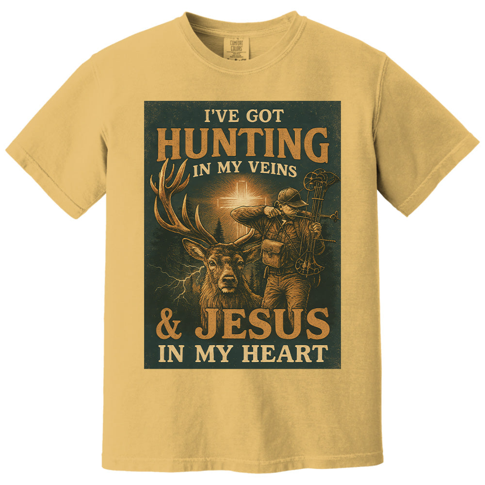 I've Got Hunting In My Veins & Jesus In My Heart Shirt For Hunting Lovers New Pt99