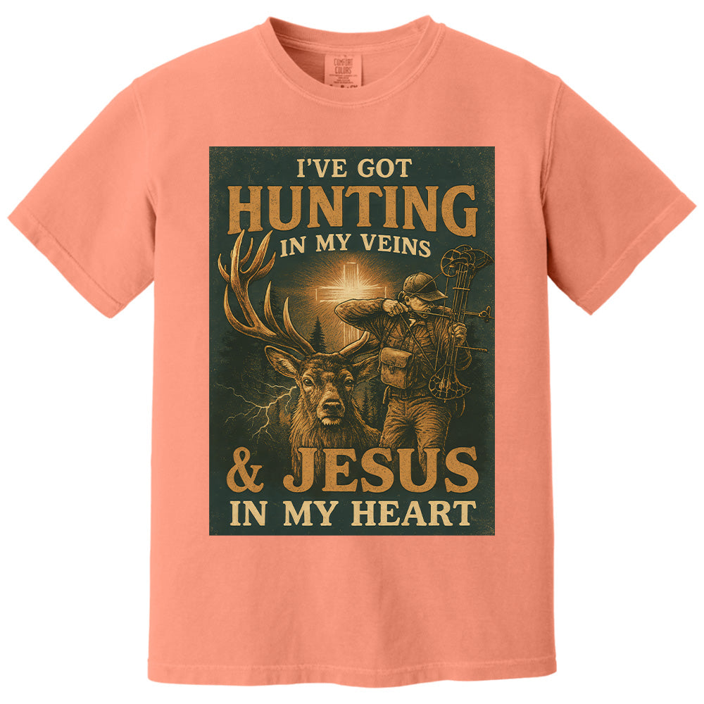 I've Got Hunting In My Veins & Jesus In My Heart Shirt For Hunting Lovers New Pt99