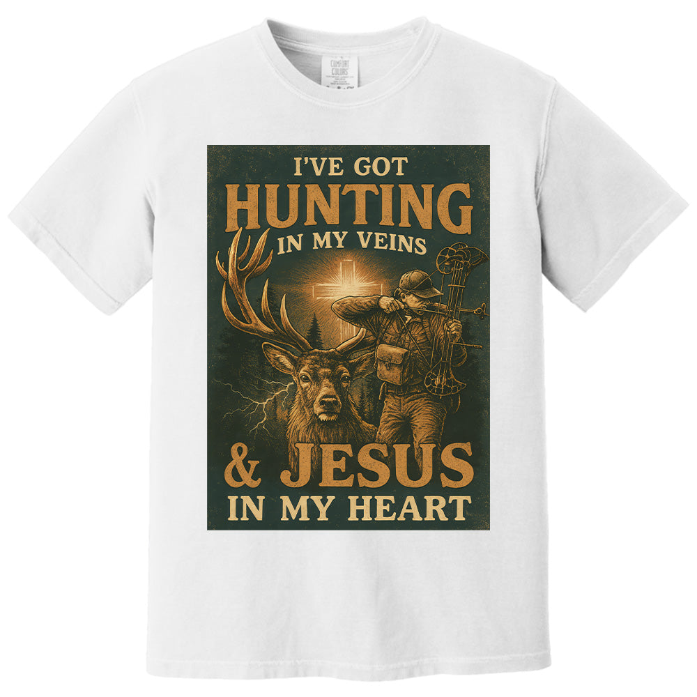 I've Got Hunting In My Veins & Jesus In My Heart Shirt For Hunting Lovers New Pt99