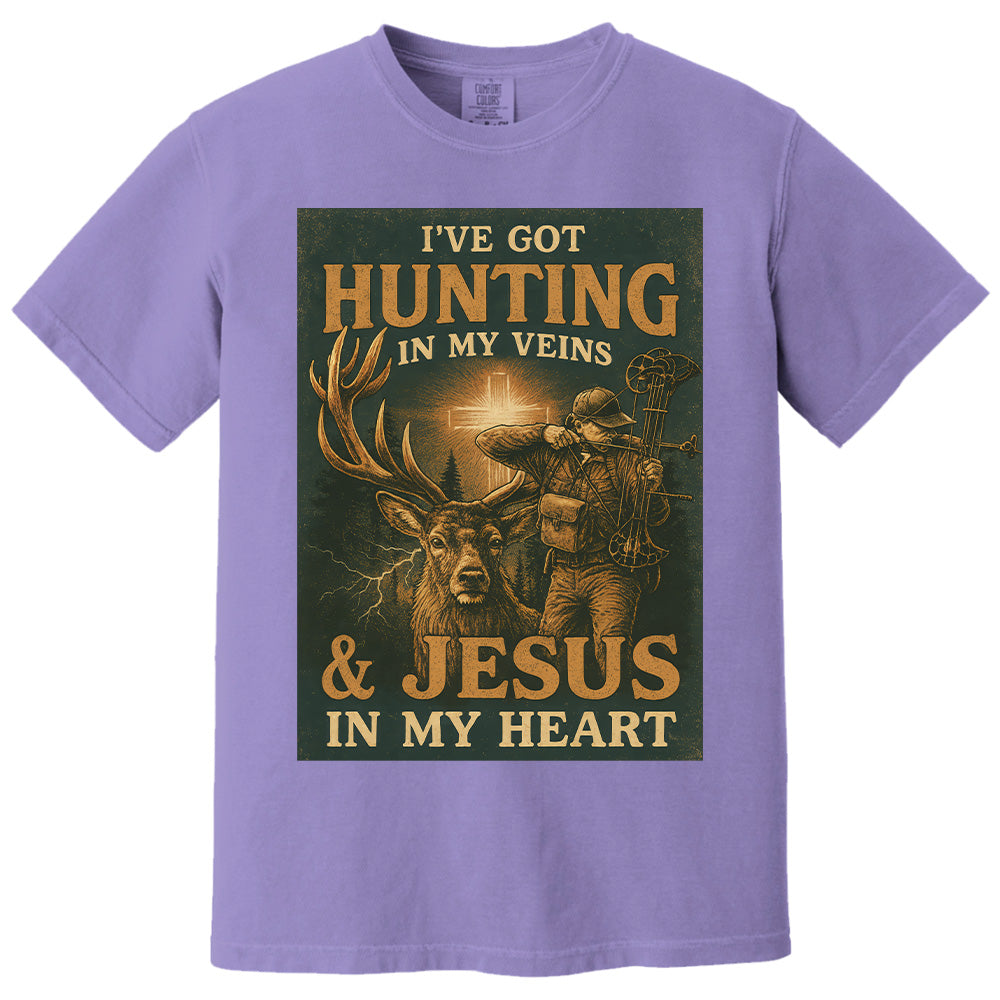 I've Got Hunting In My Veins & Jesus In My Heart Shirt For Hunting Lovers New Pt99
