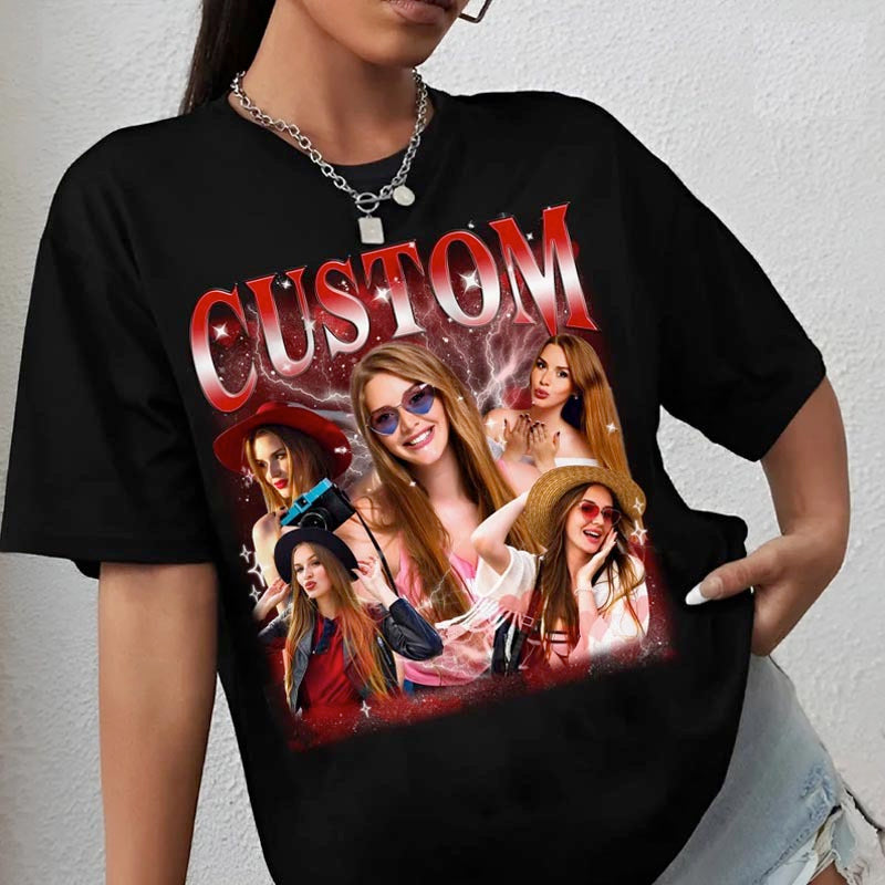 Custom Photo Bootleg Girlfriend 6 Face 90s Retro Vintage T-Shirt