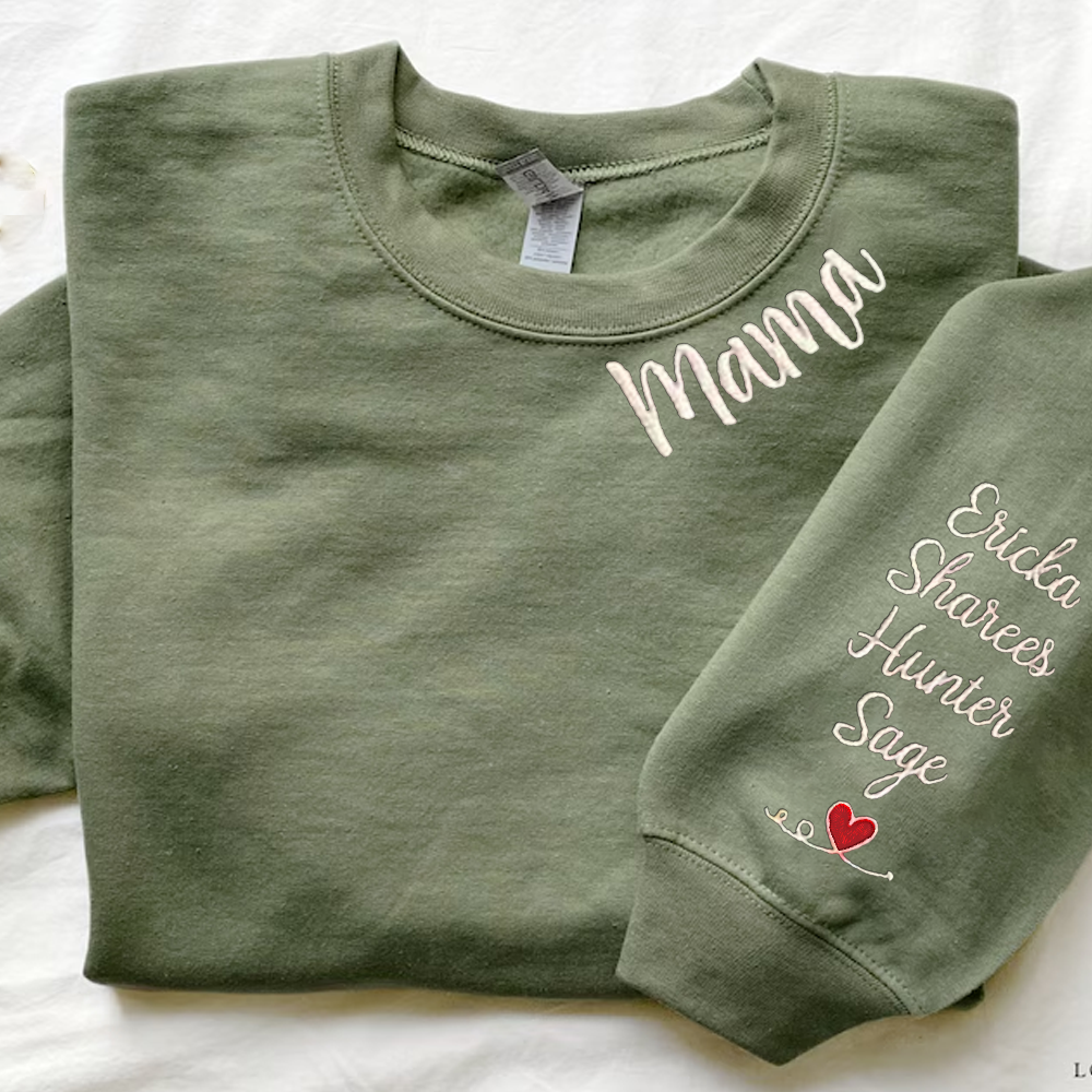 Custom Mama Embroidered Sweatshirt Hoodie with Kids Names For Mother's Day Gift Ideas