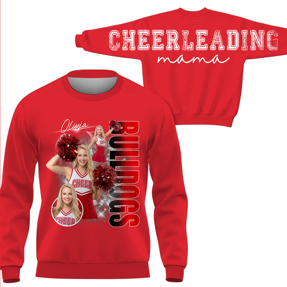 Personalized Chearleading Mom Sweatshirt, Custom Large Back Graphic Cheer, Gift For Cheer Mom Cheerleader Lovers MI209 VH01