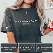Custom Mama Shirt with Kid Name, Personalized Mom Shirt with Kids Names on Sleeve, Momma Tshirt, Mothers Day Gift for Her, New Mom Gift Est