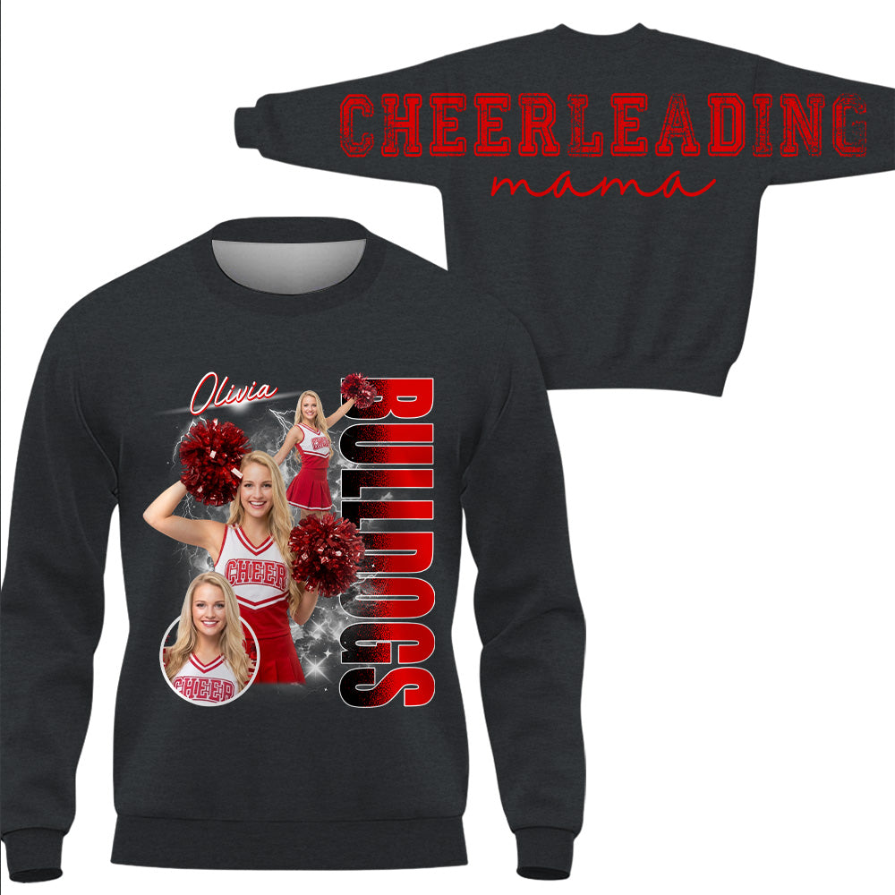 Personalized Chearleading Mom Sweatshirt, Custom Large Back Graphic Cheer, Gift For Cheer Mom Cheerleader Lovers MI209 VH01