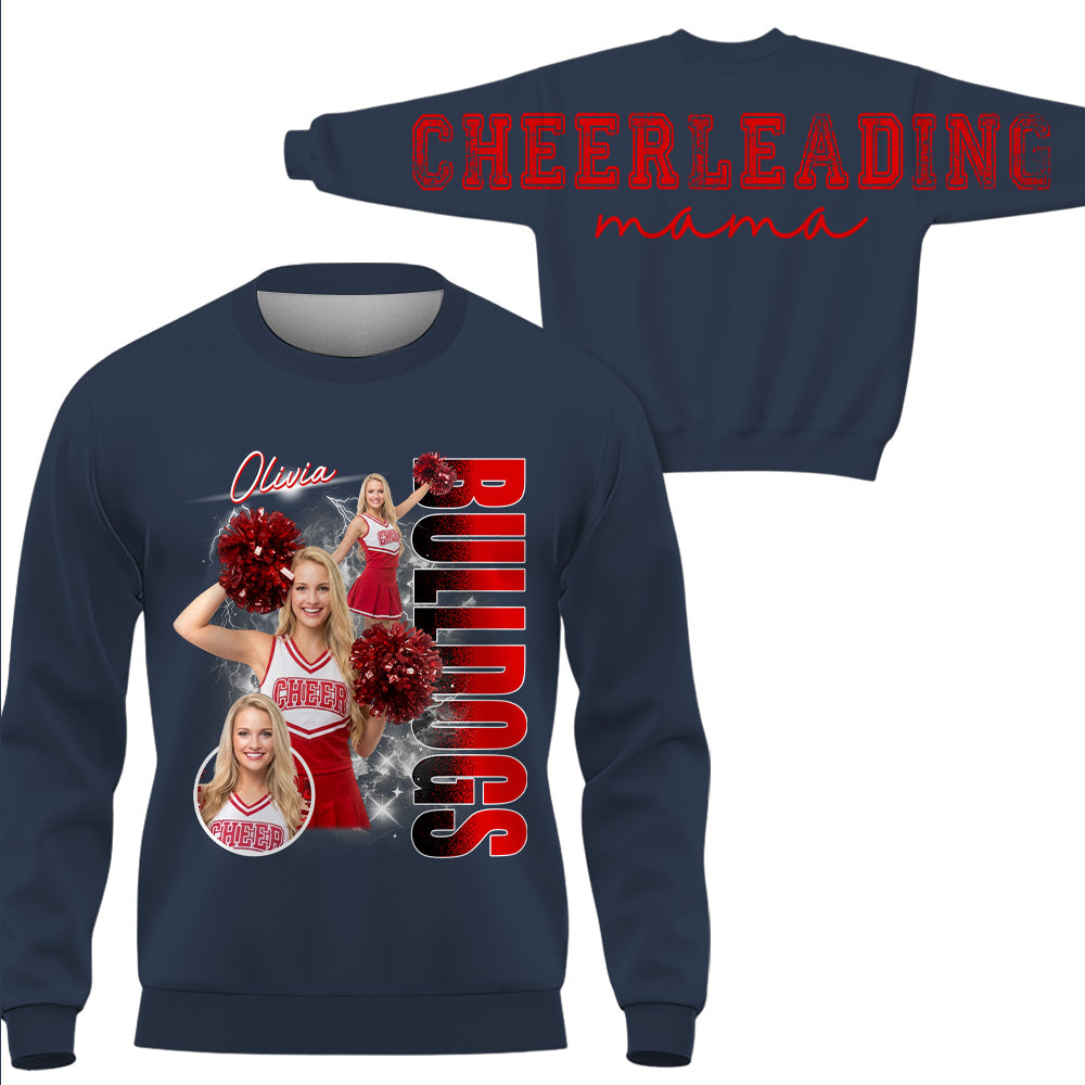 Personalized Chearleading Mom Sweatshirt, Custom Large Back Graphic Cheer, Gift For Cheer Mom Cheerleader Lovers MI209 VH01