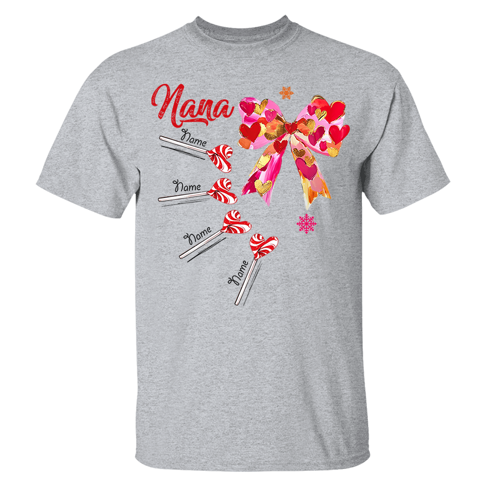 Personalized Grandma Valentine Coquette Bow Shirt, Custom Nana Mimi Funny Valentine Shirt Pa00