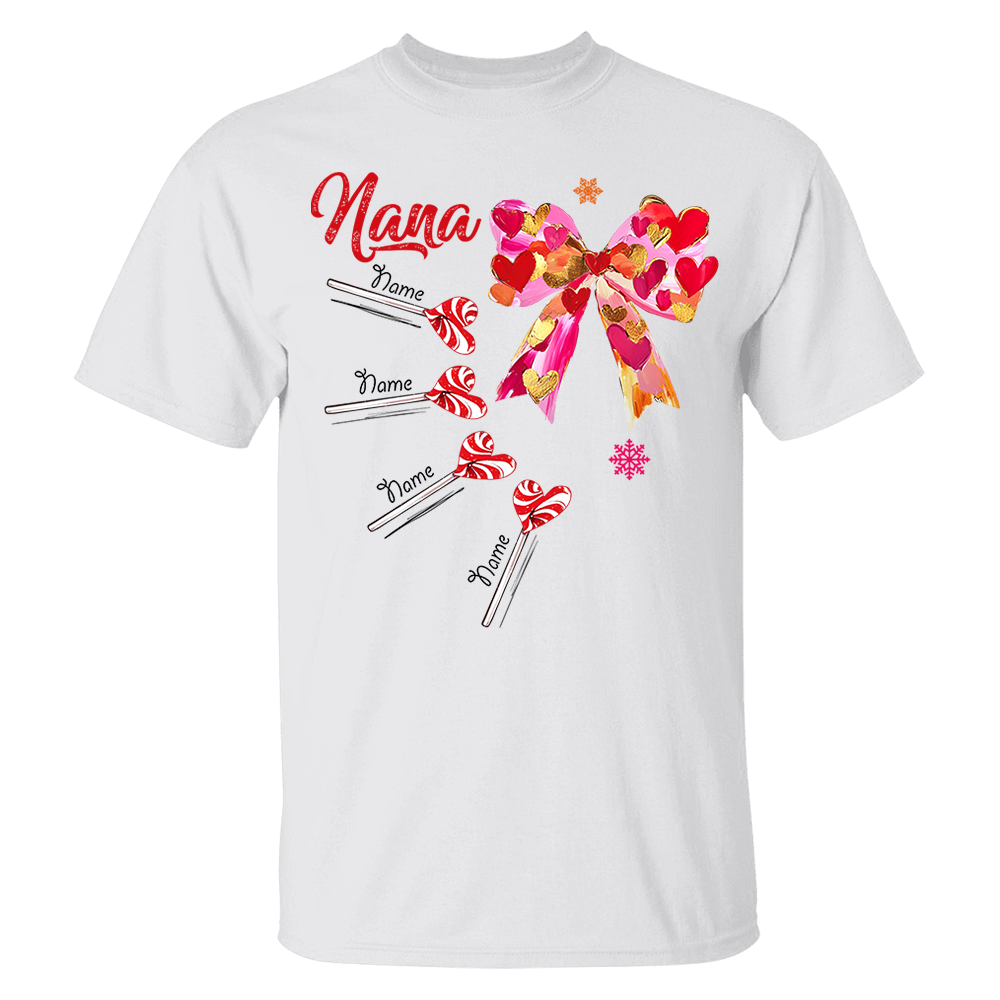 Personalized Grandma Valentine Coquette Bow Shirt, Custom Nana Mimi Funny Valentine Shirt Pa00