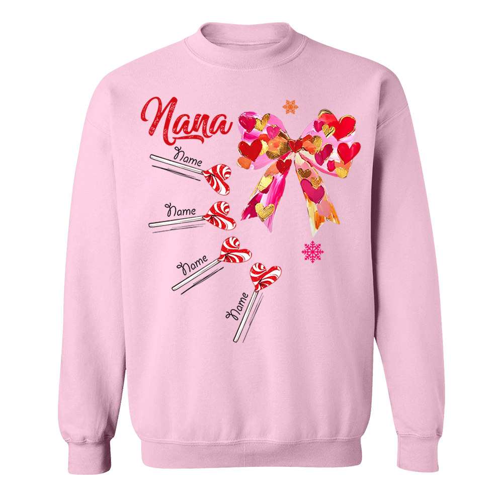 Personalized Grandma Valentine Coquette Bow Shirt, Custom Nana Mimi Funny Valentine Shirt Pa00