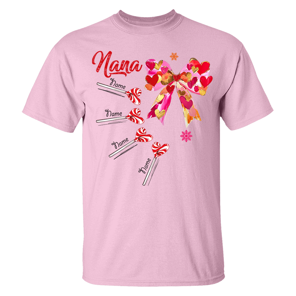 Personalized Grandma Valentine Coquette Bow Shirt, Custom Nana Mimi Funny Valentine Shirt Pa00