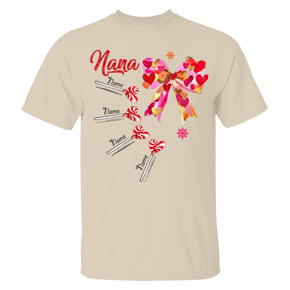 Personalized Grandma Valentine Coquette Bow Shirt, Custom Nana Mimi Funny Valentine Shirt Pa00