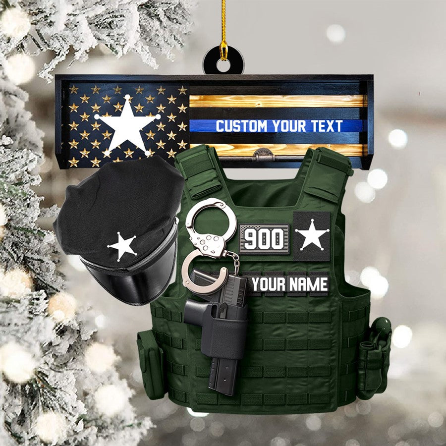Thin Blue Line - Police Gear Rack Christmas Personalized Two Sided Shaped Christmas Ornament Custom Badges Ornament H2511 Trna