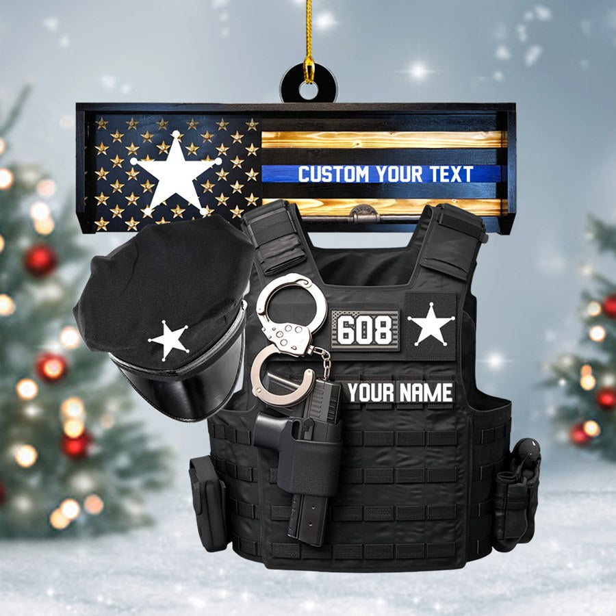 Thin Blue Line - Police Gear Rack Christmas Personalized Two Sided Shaped Christmas Ornament Custom Badges Ornament H2511 Trna