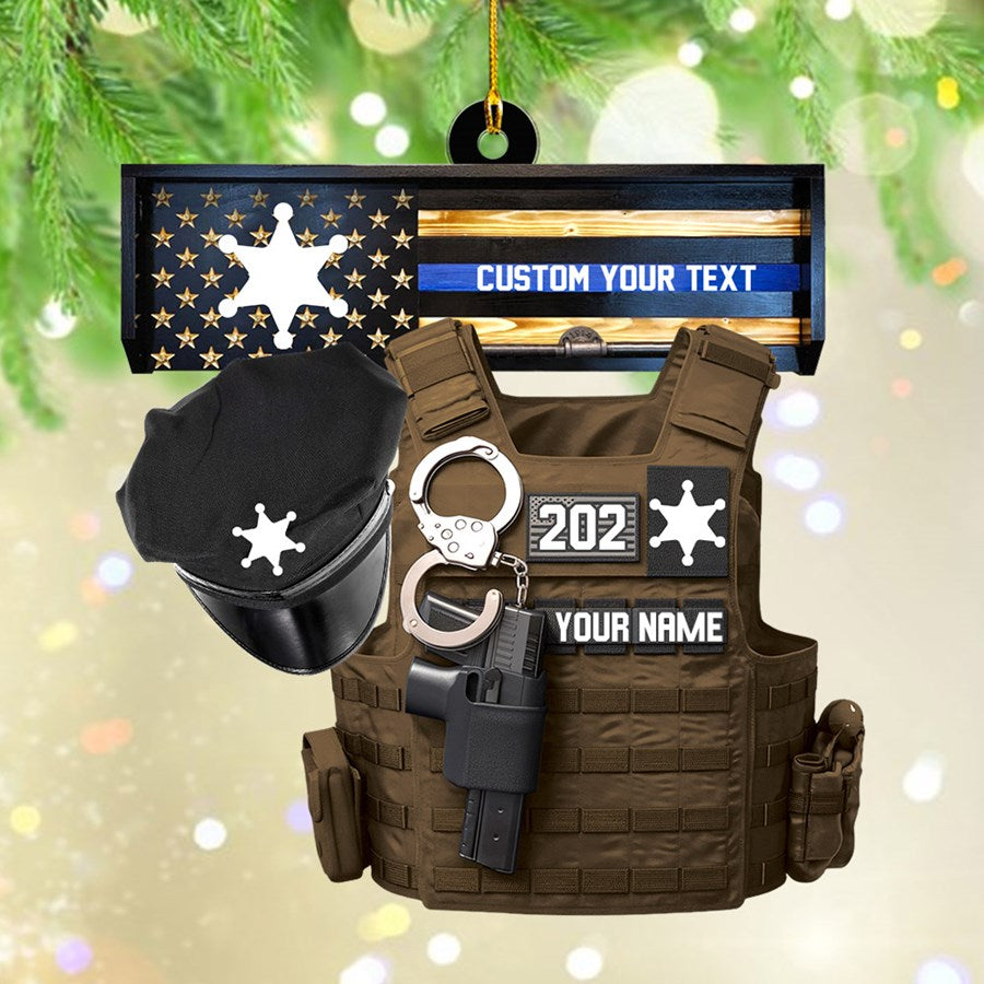 Thin Blue Line - Police Gear Rack Christmas Personalized Two Sided Shaped Christmas Ornament Custom Badges Ornament H2511 Trna