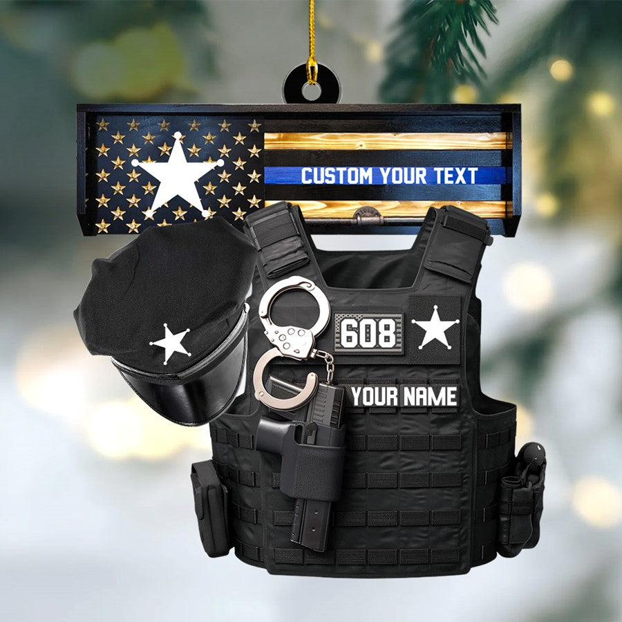 Thin Blue Line - Police Gear Rack Christmas Personalized Two Sided Shaped Christmas Ornament Custom Badges Ornament H2511 Trna