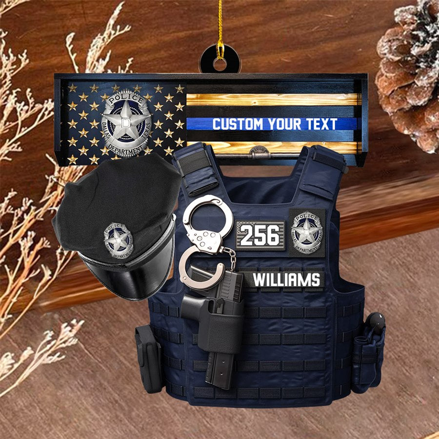 Thin Blue Line - Police Gear Rack Christmas Personalized Two Sided Shaped Christmas Ornament Custom Badges Ornament H2511 Trna