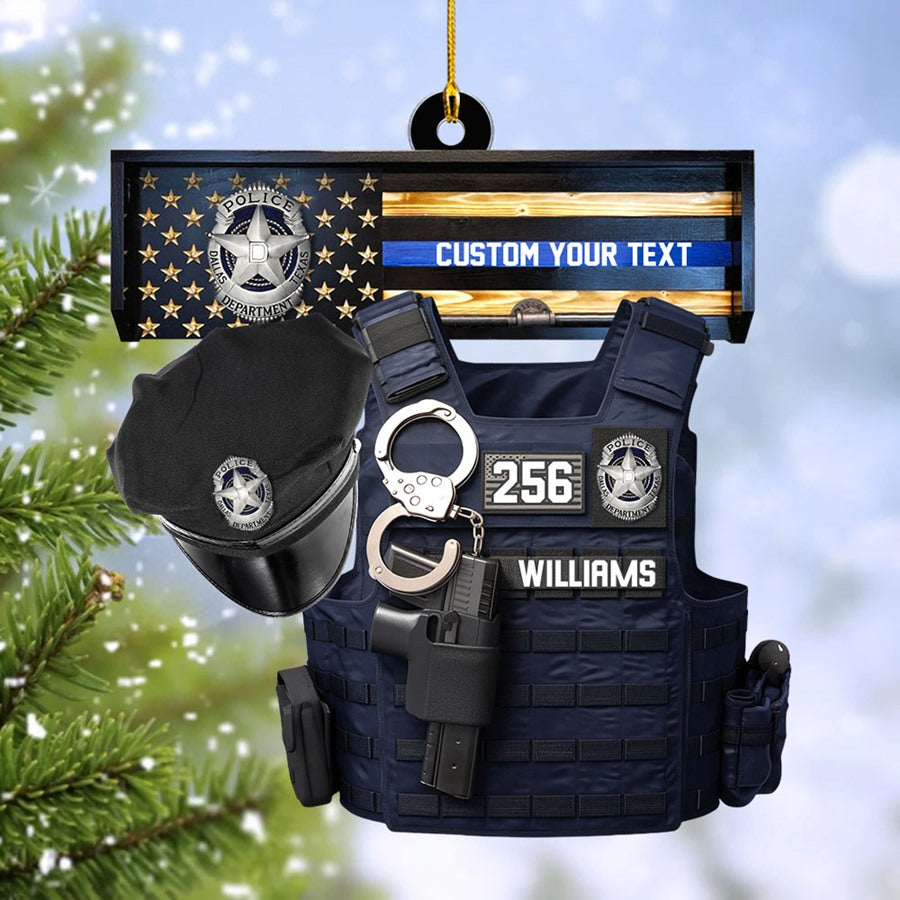 Thin Blue Line - Police Gear Rack Christmas Personalized Two Sided Shaped Christmas Ornament Custom Badges Ornament H2511 Trna