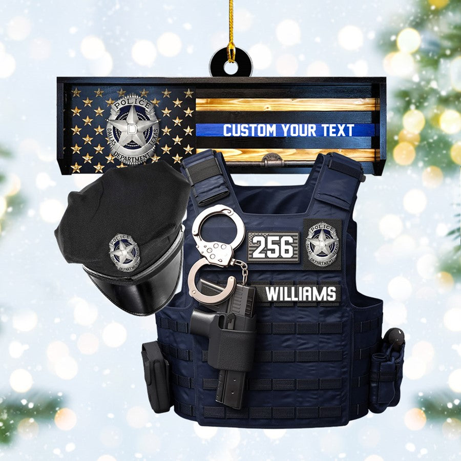 Thin Blue Line - Police Gear Rack Christmas Personalized Two Sided Shaped Christmas Ornament Custom Badges Ornament H2511 Trna
