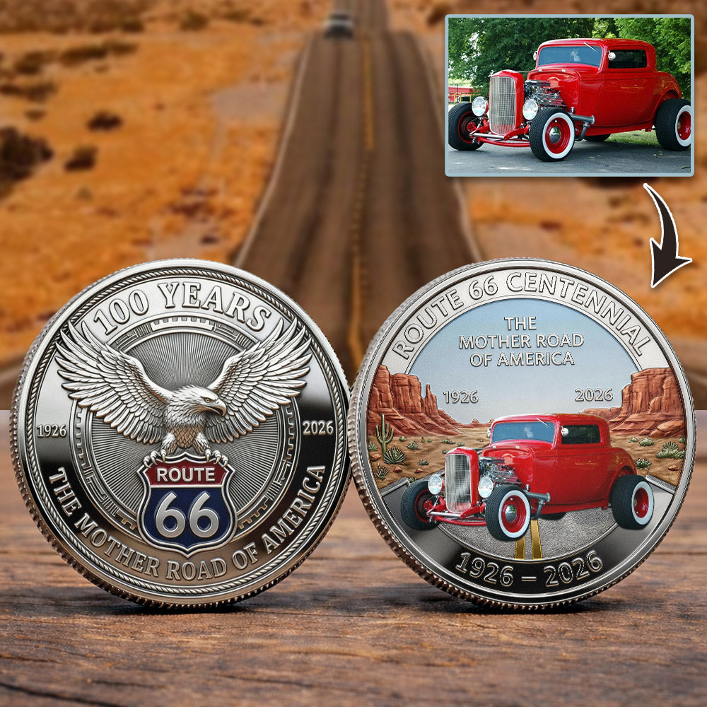 Celebrate 100 Years of Road Route 66 and America 250th Anniversary - Personalized Hot Rods Photo Commemorative Coin A2110