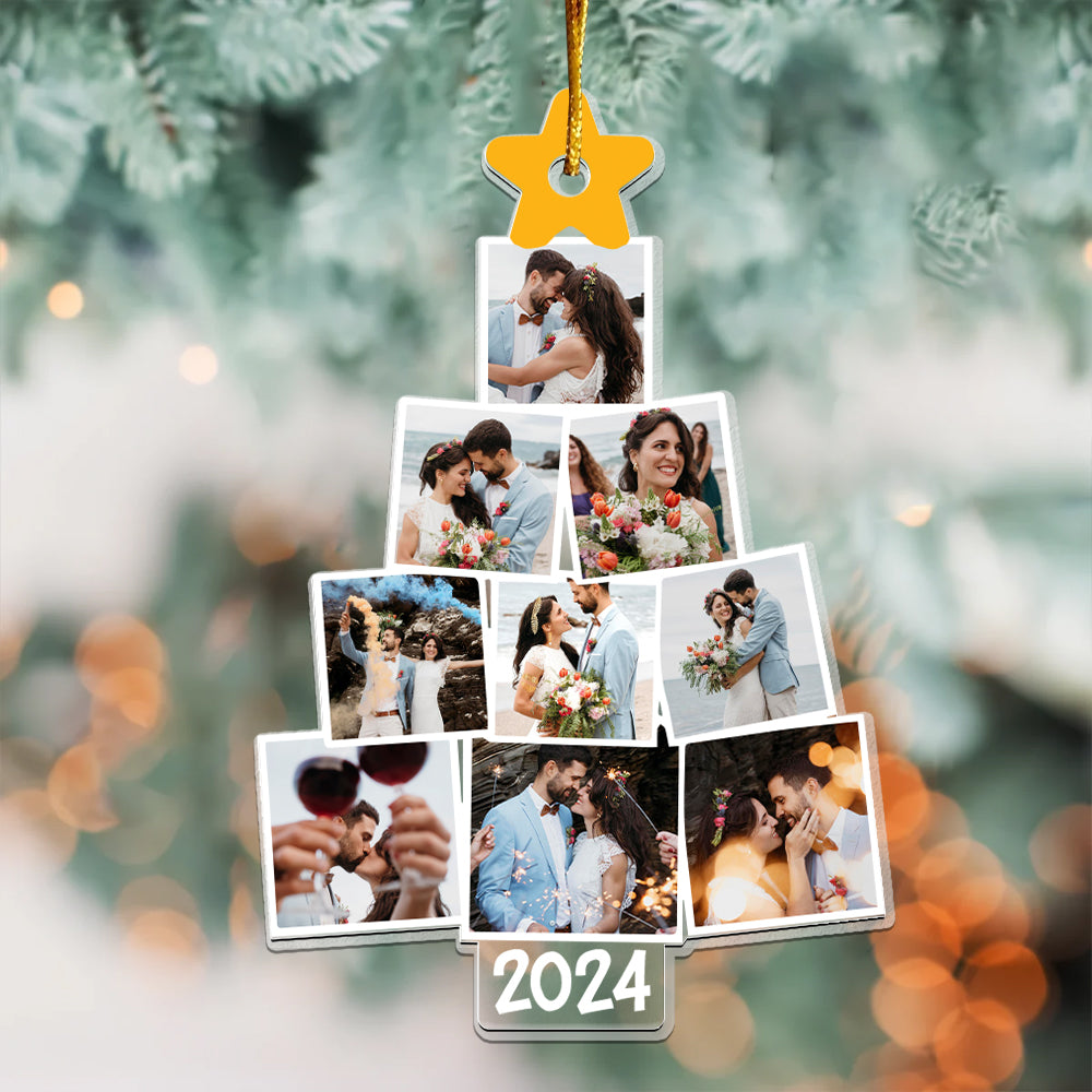 Photo Wedding Christmas Tree Personalized Acrylic Ornament For Couple