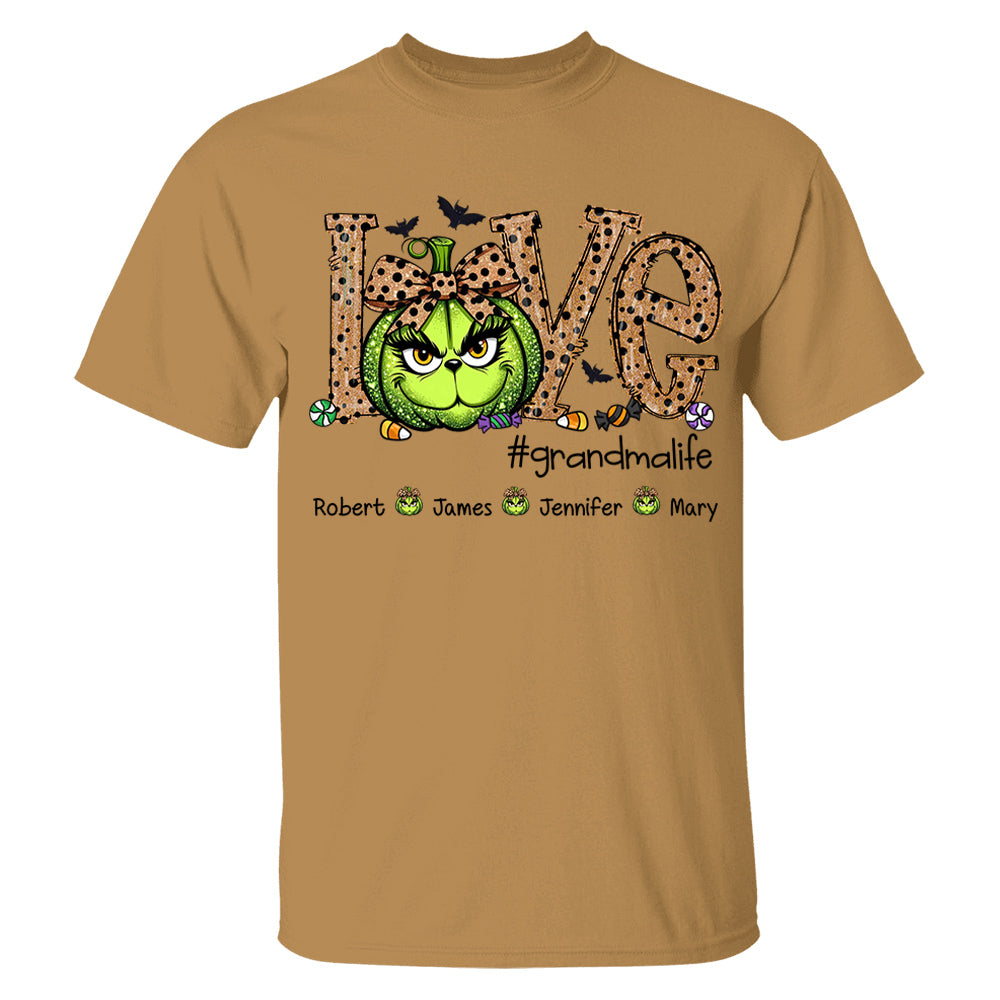 Personalized Grandma Life Halloween Green Pumpkin For Give Nana And Kids Shirt