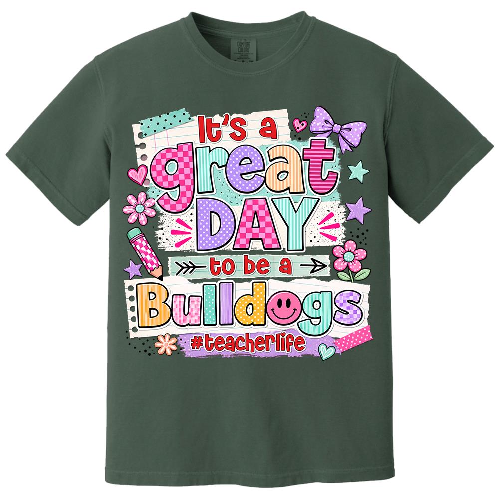 Striped Neon It's A Great Day To Be A Bulldog Personalized School Mascot Retro Stripe Shirt For Teacher Hv01