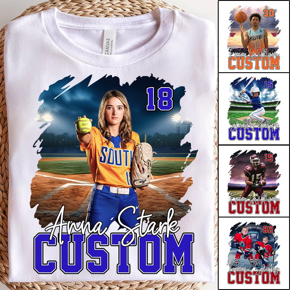 Custom Photo Softball Player And Team Name Shirt - Personalized Photo Sports Shirt