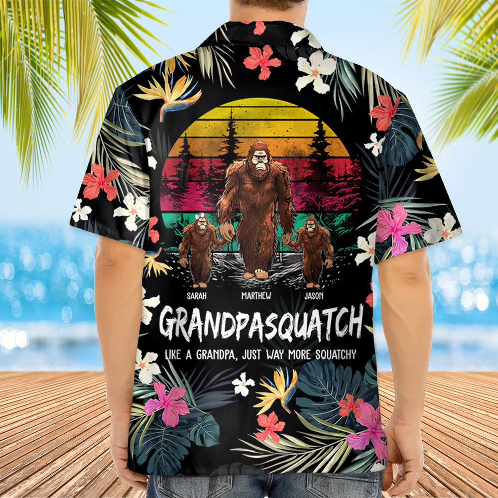 Papasquatch, Like A Grandpa, Just Way More Squatchy - Personalized Bigfoot Vintage Hawaiian Shirt