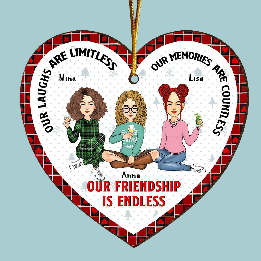 Our Friendship Is Endless Personalized Heart Wooden Ornament Na02