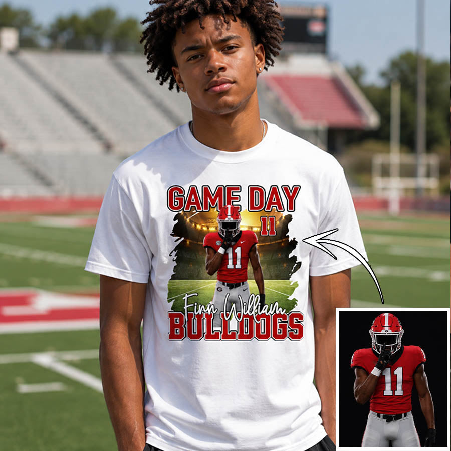 Personalized Football Game Day Shirt with Custom Player Photo, Team Name & Number – Football Mom Dad Family Gift