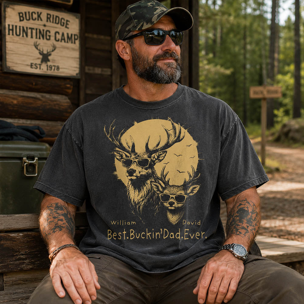 Personalized Best Buckin' Dad Ever T-Shirt Father Day Gifts for Dad Funny Papa Tshirt Cool Daddy Hunting Tee Vr2