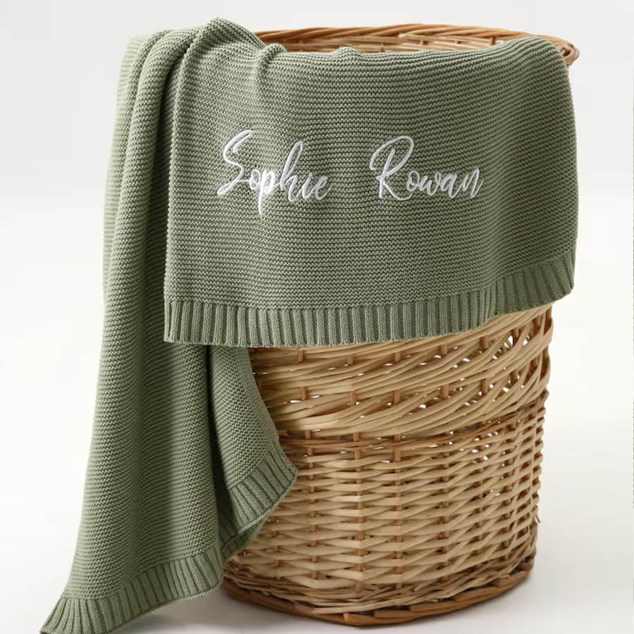 Embroidered Knit Baby Blanket, Soft Cotton Knit Baby Blanket, Custom Baby Name Blanket, Baby Shower Gift, Newborn Blanket, Keepsake Gift for Baby Pt99