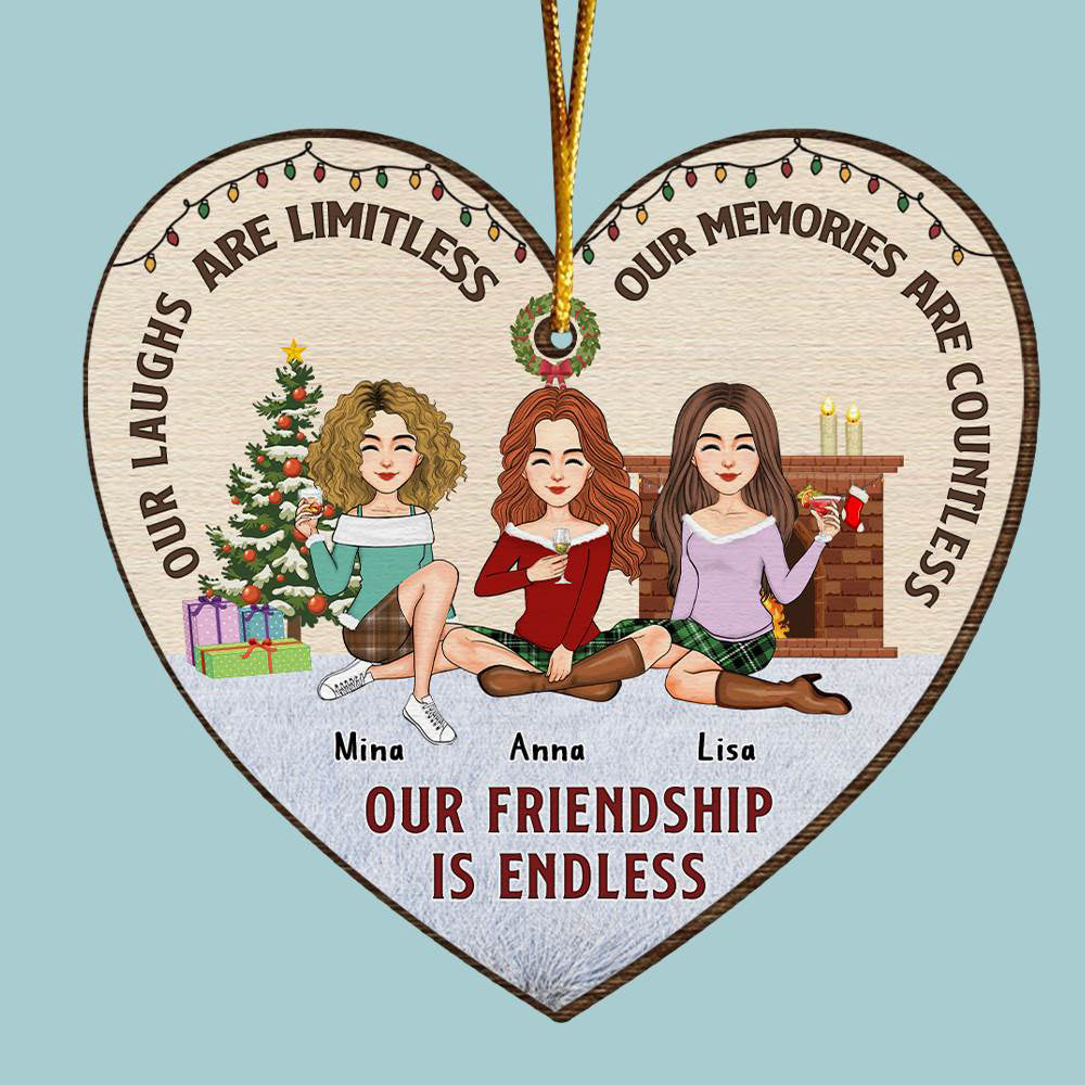 Our Friendship Is Endless Friends Heart Ornament - Personalized Wooden Ornament