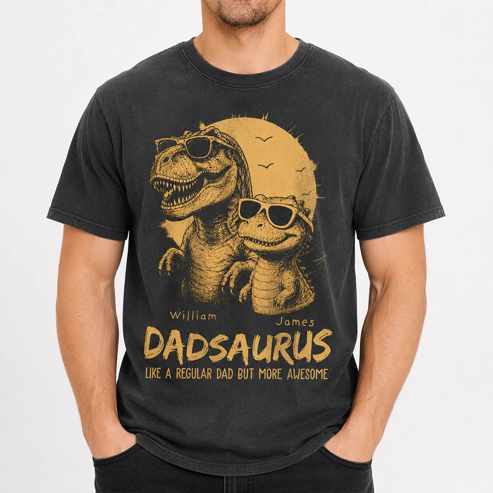 Personalized Dad Dinosaur Shirt with Custom Kids Names, Funny Grandpa Family T Shirt for Dad Daddy, Father's Day Birthday Gift