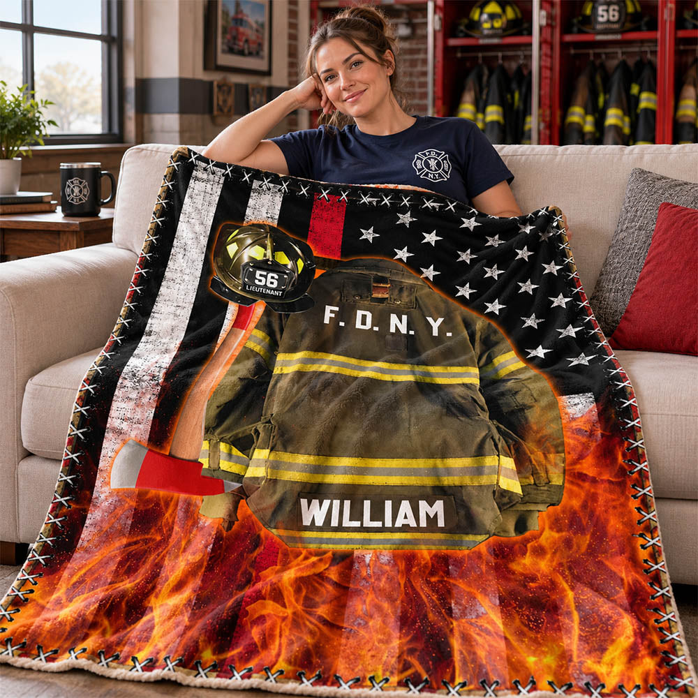 Firefighter Us Flag Armor And Name Custom Blanket Gift For Firefighter Fireman