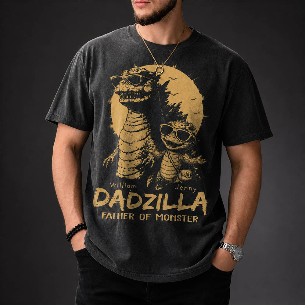 Personalized Dadzilla T-Shirt Father Day Gifts for Dad Funny Papa Tshirt Cool Daddy Dinosaur Tee New Art
