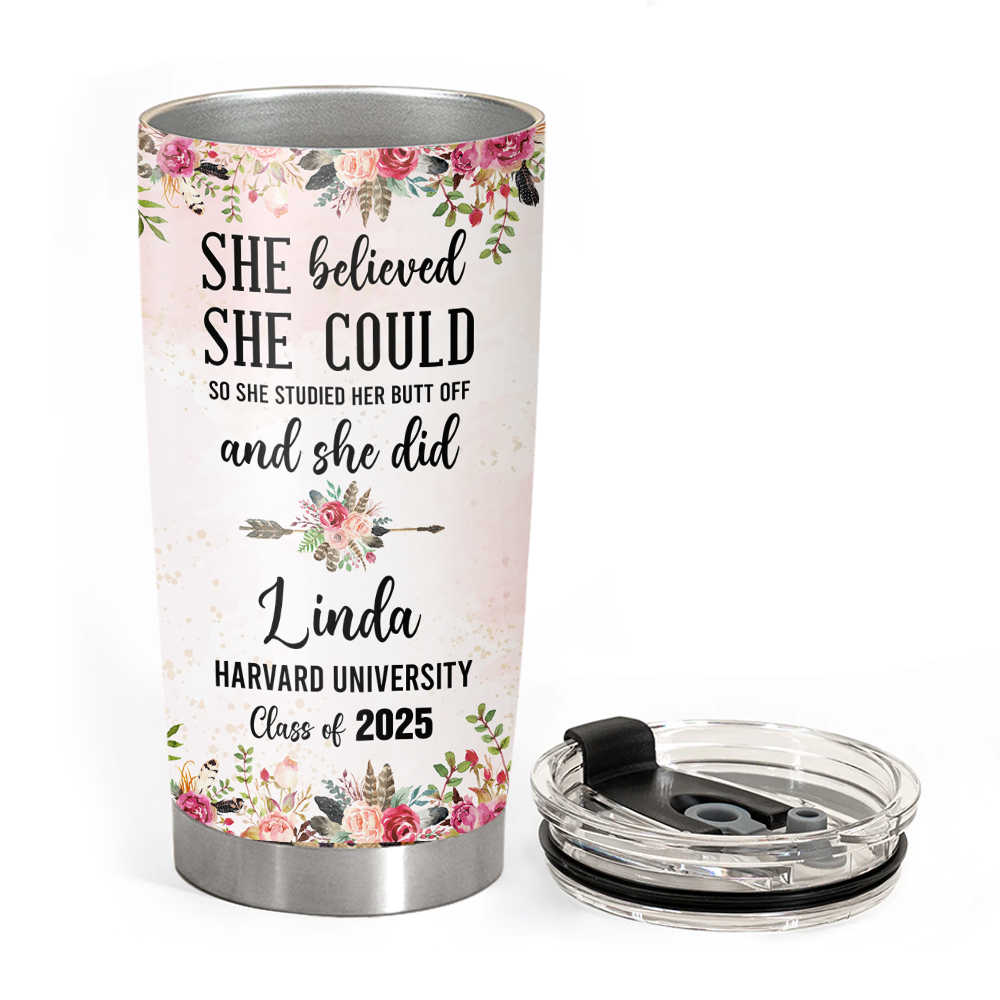 Personalized Graduation Gift Custom Clipart Flower Graduation Tumbler Graduation Class Of 2025 Collage Graduation Tumbler Grad Gift K1702