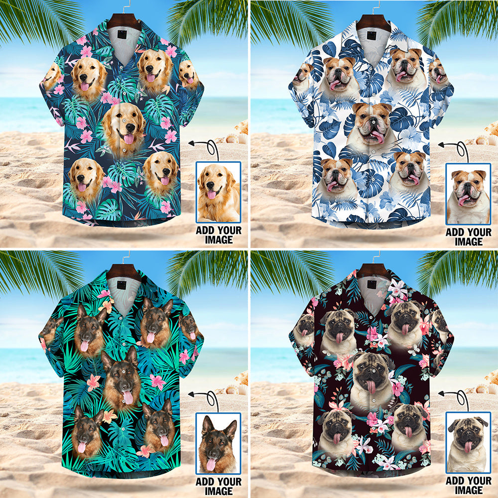 Custom Dog Cat Face Leaves & Flowers Custom Hawaiian Shirt With Multiple Faces