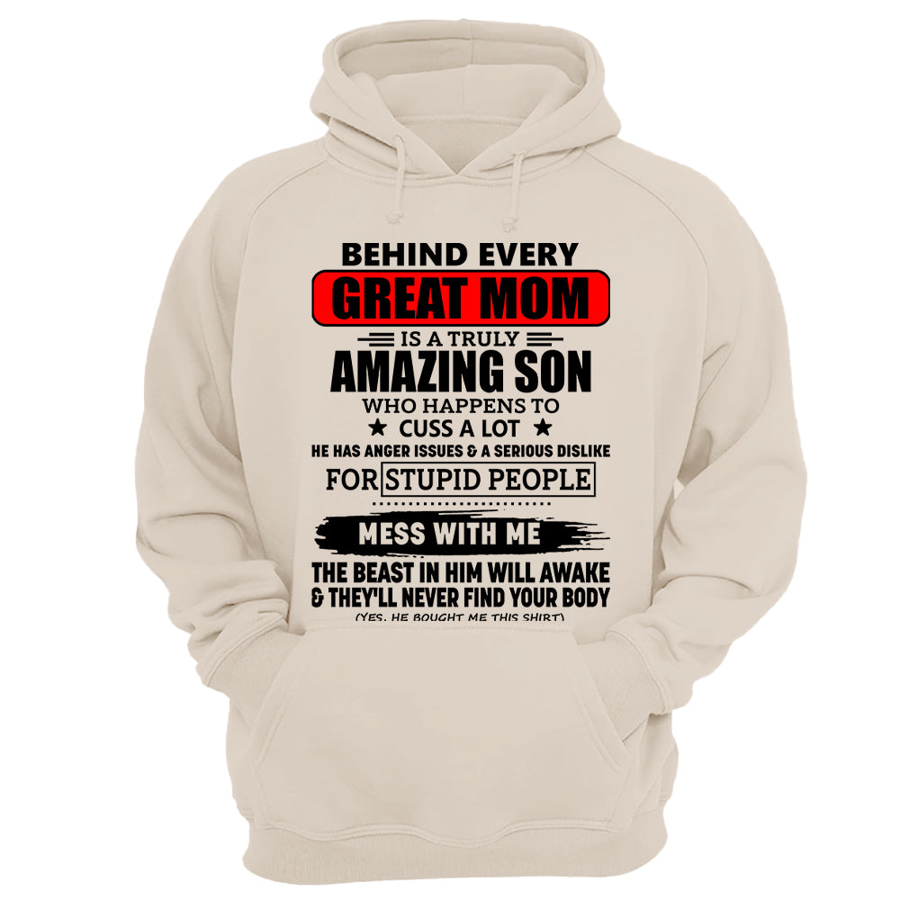Behind Every Great Mom Is A Truly Amazing Son Shirt Perfect Gift For Mom